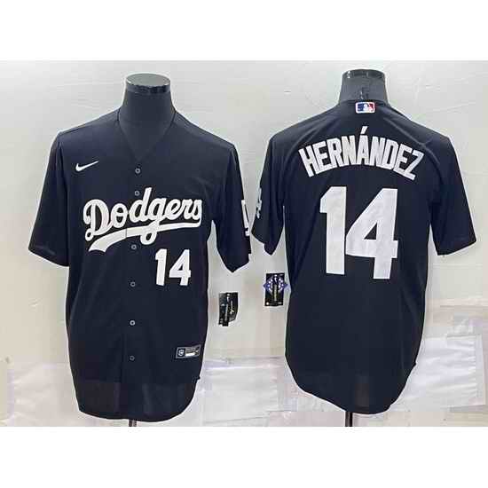Men Los Angeles Dodgers #14 Kik E9 Hern E1ndez Black Cool Base Stitched Jersey->los angeles dodgers->MLB Jersey