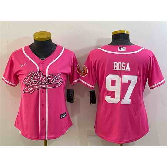 Women San Francisco 49ers #97 Nick Bosa Pink With Patch Cool Base Stitched Baseball Jersey->women nfl jersey->Women Jersey
