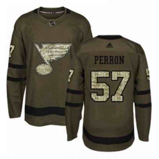 Mens Adidas St Louis Blues #57 David Perron Authentic Green Salute to Service NHL Jersey->st.louis blues->NHL Jersey