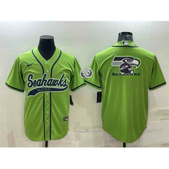 Men Seattle Seahawks Green Team Big Logo With Patch Cool Base Stitched Baseball Jersey->tennessee titans->NFL Jersey