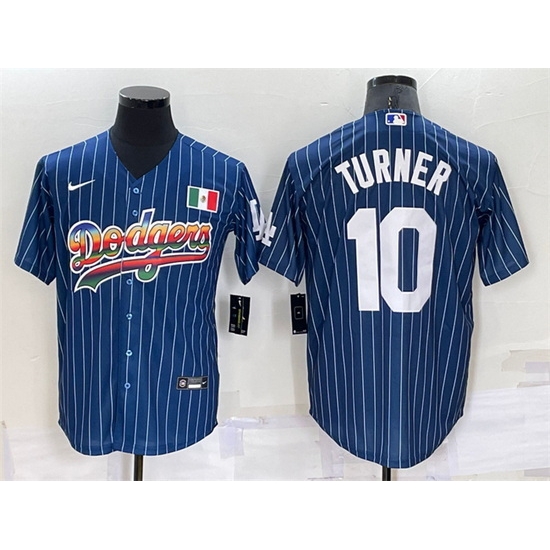 Men Los Angeles Dodgers #10 Justin Turner Navy Mexico Rainbow Cool Base Stitched Baseball Jersey->los angeles dodgers->MLB Jersey