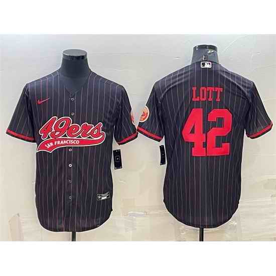 Men San Francisco 49ers #42 Ronnie Lott Black With Patch Cool Base Stitched Baseball Jersey->san francisco 49ers->NFL Jersey