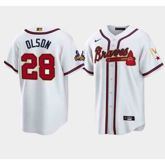 Men Atlanta Braves #28 Matt Olson 2022 White Gold World Series Champions Program Cool Base Stitched Baseball jersey->atlanta braves->MLB Jersey