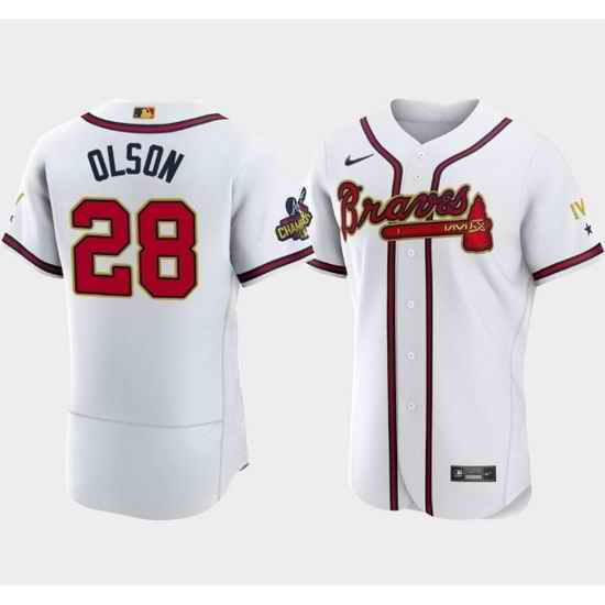 Men Atlanta Braves #28 Matt Olson 2022 White Gold World Series Champions Program Flex Base Stitched Baseball jersey->atlanta braves->MLB Jersey