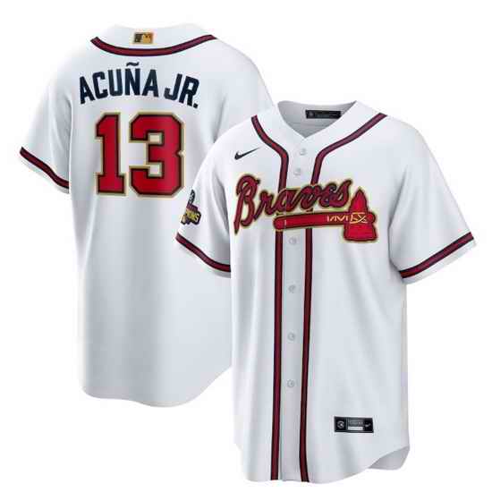 Men Atlanta Braves #13 Ronald Acu F1a Jr  2022 White Gold World Series Champions Program Cool Base Stitched Baseball jersey->atlanta braves->MLB Jersey