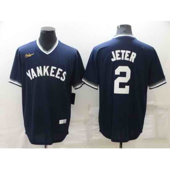 Men's New York Yankees #2 Derek Jeter Navy Blue Cooperstown Collection Stitched MLB Throwback Nike Jersey->new york yankees->MLB Jersey