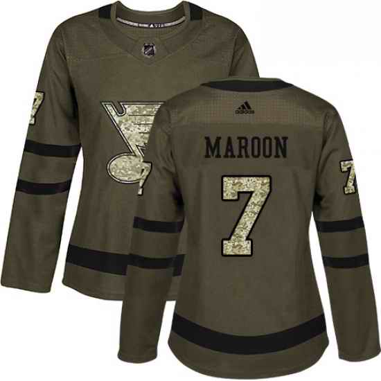 Womens Adidas St Louis Blues #7 Patrick Maroon Authentic Green Salute to Service NHL Jersey->women nhl jersey->Women Jersey