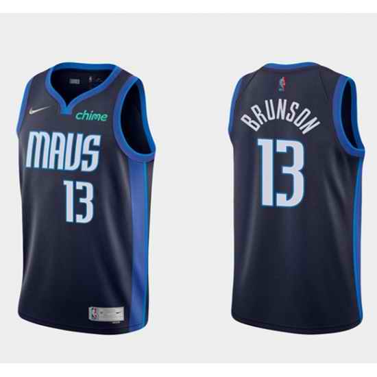 Men Dallas Mavericks #13 Jalen Brunson Navy Stitched Basketball Jersey->->NBA Jersey