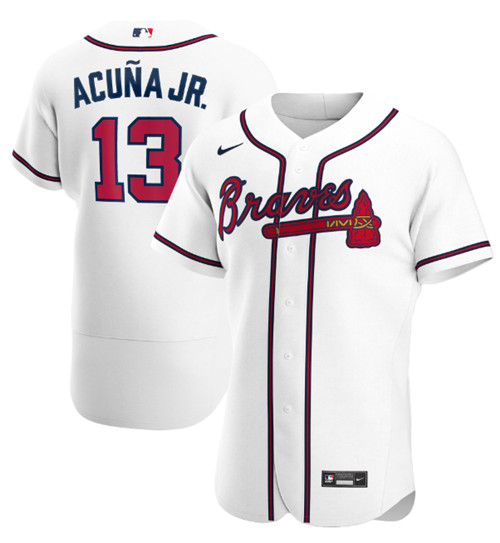 Men's Atlanta Braves #13 Ronald Acuna Jr. White Flex Base Stitched Baseball Jersey->tampa bay lightning->NHL Jersey
