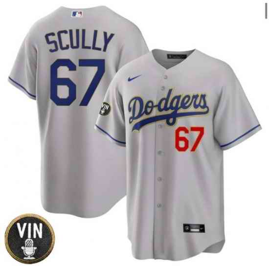 Men Los Angeles Dodgers #67 Vin Scully 2022 Grey Vin Scully Patch Cool Base Stitched Baseball Jersey->los angeles dodgers->MLB Jersey