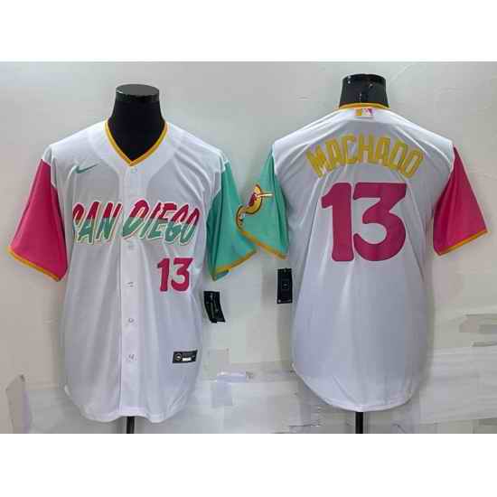 Men San Diego Padres #13 Manny Machado 2022 White City Connect Cool Base Stitched Jersey->san diego padres->MLB Jersey