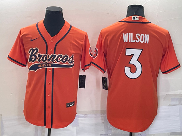 Men's Denver Broncos #3 Russell Wilson Orange Cool Base Stitched Baseball Jersey->detroit lions->NFL Jersey