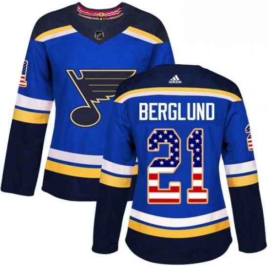 Womens Adidas St Louis Blues #21 Patrik Berglund Authentic Blue USA Flag Fashion NHL Jersey->women nhl jersey->Women Jersey