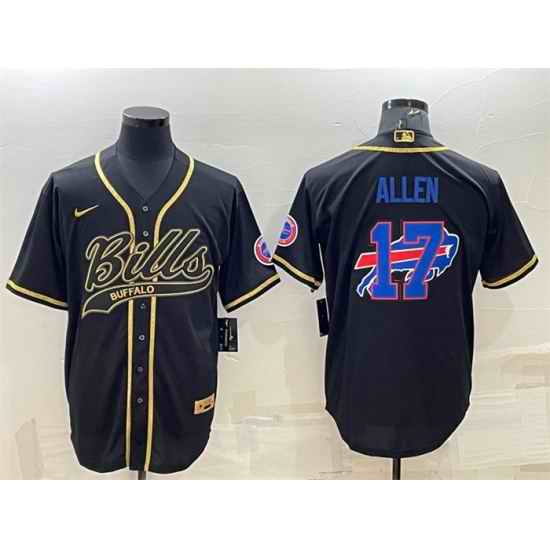 Men Buffalo Bills #17 Josh Allen Black Gold Team Big Logo With Patch Cool Base Stitched Baseball Jersey->baltimore ravens->NFL Jersey