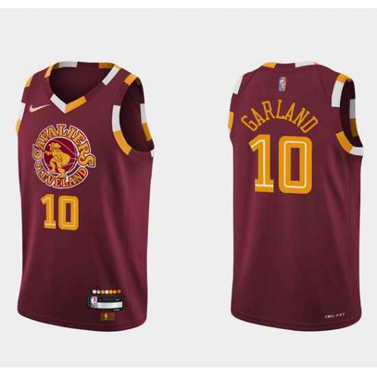 Men Cleveland Cavaliers #10 Darius Garland Wine Red 2021 2022 75th Anniversary City Edition Swingman Stitched Jersey->cleveland cavaliers->NBA Jersey