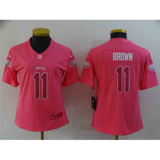 Women Philadelphia Eagles #11 A  J  Brown Pink Stitched Football Jersey 28Run Small 2->women nfl jersey->Women Jersey