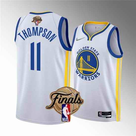 Men Golden State Warriors #11 Klay Thompson 2022 White NBA Finals Stitched Jersey->golden state warriors->NBA Jersey