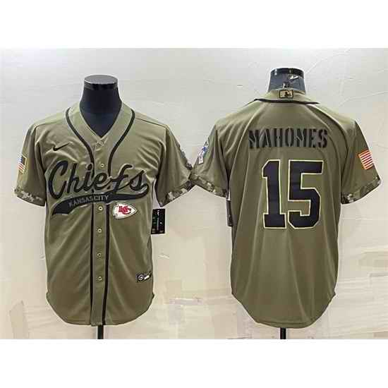 Men Kansas City Chiefs #15 Patrick Mahomes 2022 Olive Salute To Service Cool Base Stitched Baseball Jersey->kansas city chiefs->NFL Jersey