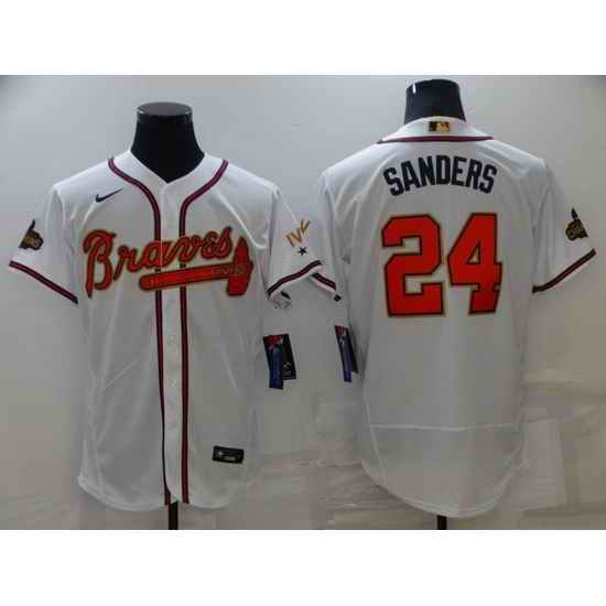 Men Atlanta Braves #24 Deion Sanders 2022 White Gold World Series Champions Program Flex Base Stitched Baseball jersey->atlanta braves->MLB Jersey