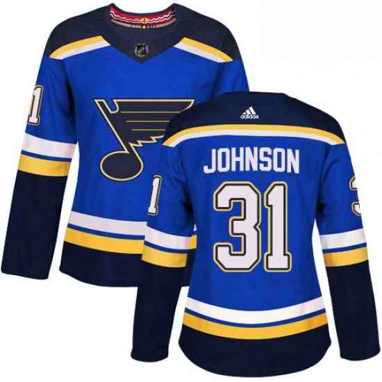 Womens Adidas St Louis Blues #31 Chad Johnson Authentic Royal Blue Home NHL Jersey->women nhl jersey->Women Jersey