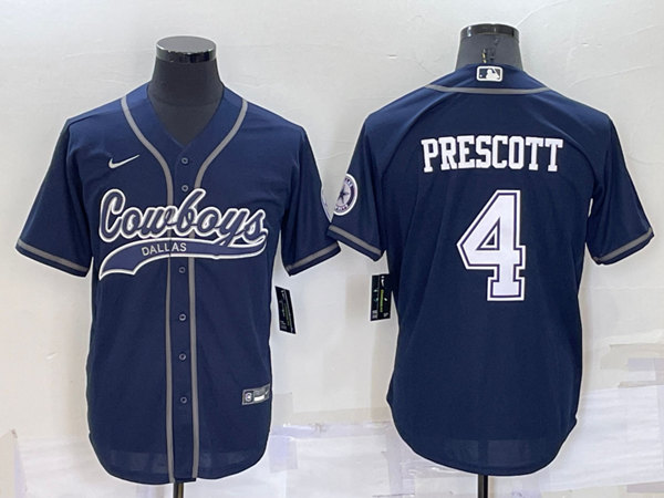 Men's Dallas Cowboys #4 Dak Prescott Navy Cool Base Stitched Baseball Jersey->dallas cowboys->NFL Jersey