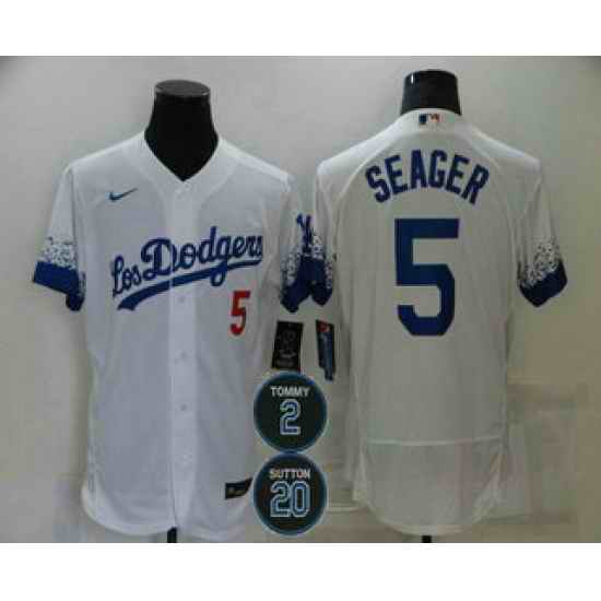 Men Los Angeles Dodgers 5 Corey Seager White #2 20 Patch City Connect Flex Base Stitched Jersey->los angeles dodgers->MLB Jersey
