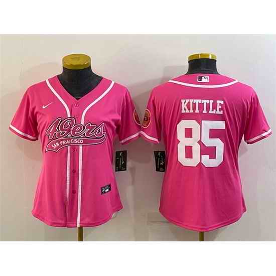Women San Francisco 49ers #85 George Kittle Pink With Patch Cool Base Stitched Baseball Jersey->women nfl jersey->Women Jersey