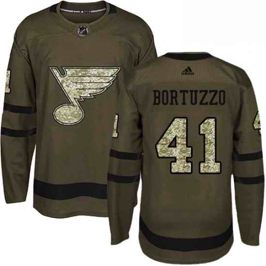 Mens Adidas St Louis Blues #41 Robert Bortuzzo Authentic Green Salute to Service NHL Jersey->st.louis blues->NHL Jersey