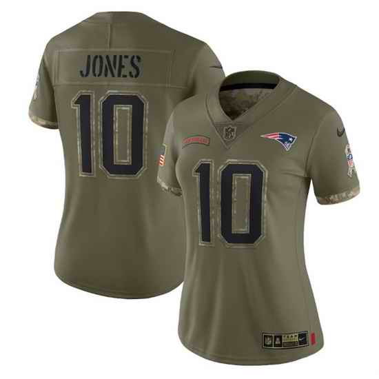 Women New England Patriots #10 Mac Jones Olive 2022 Salute To Service Limited Stitched Jersey->women nfl jersey->Women Jersey