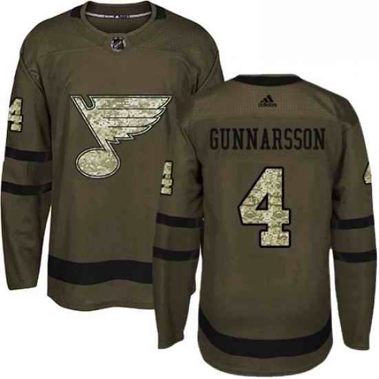Mens Adidas St Louis Blues #4 Carl Gunnarsson Premier Green Salute to Service NHL Jersey->st.louis blues->NHL Jersey