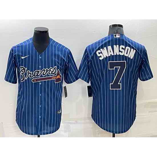 Men Atlanta Braves #7 Dansby Swanson Navy Cool Base Stitched Baseball Jersey->atlanta braves->MLB Jersey