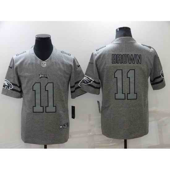 Men Philadelphia Eagles #11 A J Brown Gray Gridiron Team Logo Limited Stitched jersey->philadelphia eagles->NFL Jersey