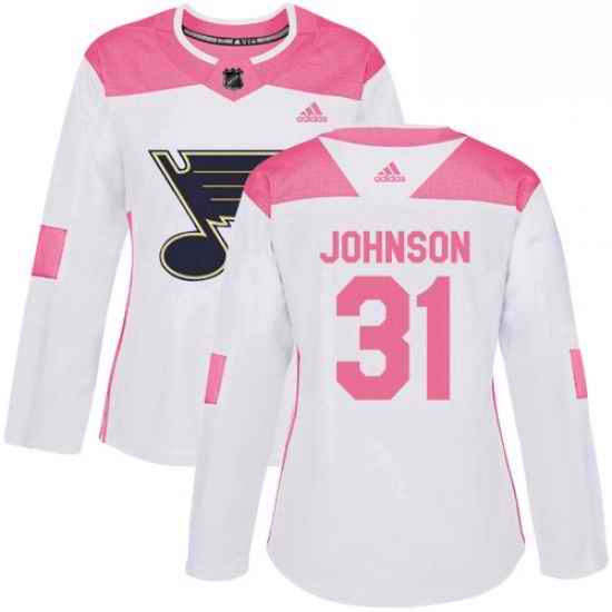 Womens Adidas St Louis Blues #31 Chad Johnson Authentic White Pink Fashion NHL Jersey->women nhl jersey->Women Jersey