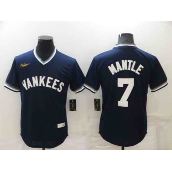 Men's New York Yankees #7 Mickey Mantle Navy Blue Cooperstown Collection Stitched MLB Throwback Jersey->new york yankees->MLB Jersey