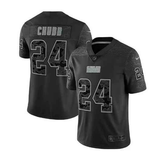 Men Cleveland Browns #24 Nick Chubb Black Reflective Stitched Jersey->cincinnati bengals->NFL Jersey
