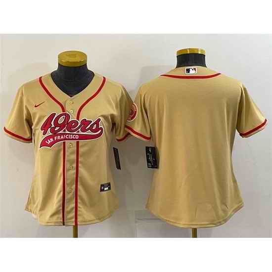 Women San Francisco 49ers Blank Gold With Patch Cool Base Stitched Baseball Jersey->women nfl jersey->Women Jersey