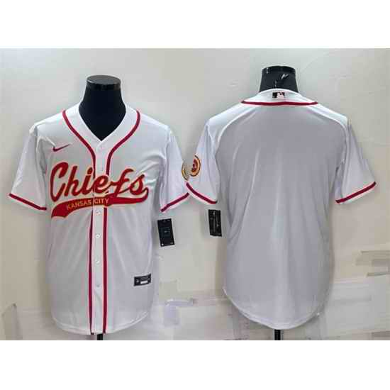 Men Kansas City Chiefs Blank White With Patch Cool Base Stitched Baseball Jersey->kansas city chiefs->NFL Jersey