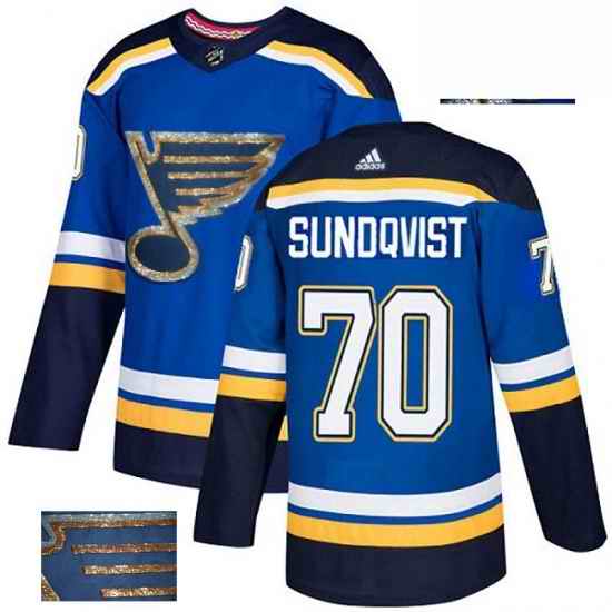 Mens Adidas St Louis Blues #70 Oskar Sundqvist Authentic Royal Blue Fashion Gold NHL Jersey->st.louis blues->NHL Jersey