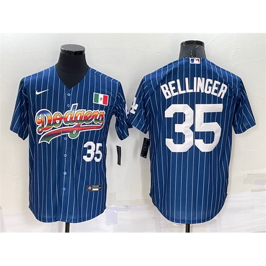 Men Los Angeles Dodgers #35 Cody Bellinger Navy Mexico Rainbow Cool Base Stitched Baseball Jersey->los angeles dodgers->MLB Jersey