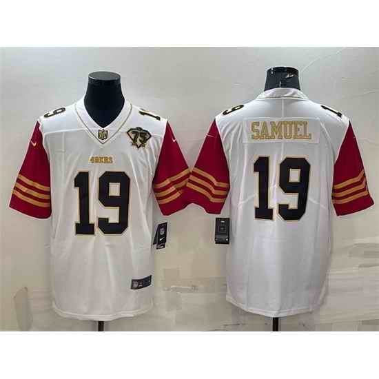Men San Francisco 49ers #19 Deebo Samuel White Gold With 75th Anniversary Patch Stitched Jersey->san francisco 49ers->NFL Jersey