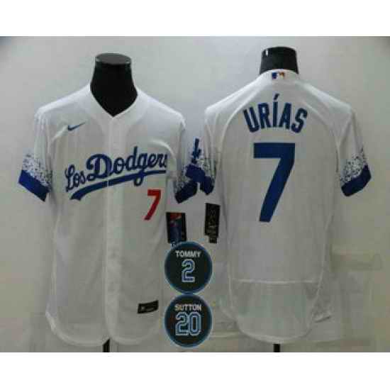 Men Los Angeles Dodgers 7 Julio Urias White #2 20 Patch City Connect Flex Base Stitched Jersey->los angeles dodgers->MLB Jersey