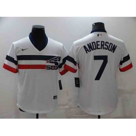 Men's Nike Chicago White Sox #7 Tim Anderson White Throwback Jersey->atlanta braves->MLB Jersey
