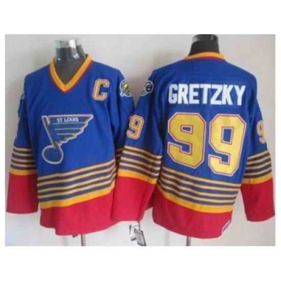St. Louis Blues #99 Wayne Gretzky Light Blue Red CCM Throwback Stitched NHL Jersey->st.louis blues->NHL Jersey