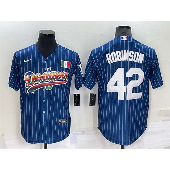 Men Los Angeles Dodgers #42 Jackie Robinson Navy Mexico Rainbow Cool Base Stitched Baseball Jersey->los angeles dodgers->MLB Jersey