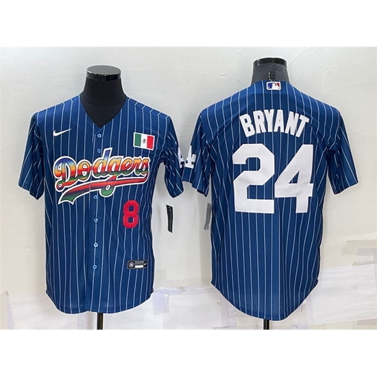 Men Los Angeles Dodgers Front #8 Back 24 Kobe Bryant Navy Mexico Rainbow Cool Base Stitched Baseball Jersey->los angeles dodgers->MLB Jersey