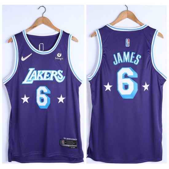 Men Los Angeles Lakers #6 LeBron James Bibigo Purple 75th Anniversary City Edition Stitched Jersey->los angeles lakers->NBA Jersey