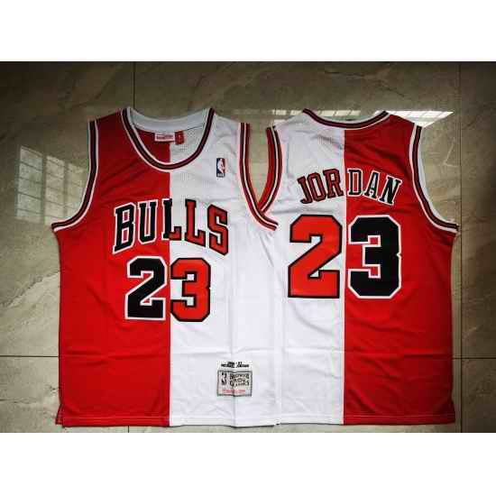 Men Chicago Bulls Michael Jordan #23 Red White Split Mitchells Ness Hardwood Classics NBA Jersey->chicago bulls->NBA Jersey