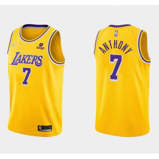 Men Los Angeles Lakers #7 Carmelo Anthony Bibigo Yellow Stitched Basketball Jersey->los angeles lakers->NBA Jersey
