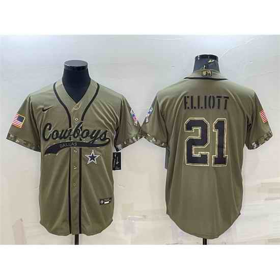 Men Dallas Cowboys #21 Ezekiel Elliott 2022 Olive Salute To Service Cool Base Stitched Baseball Jersey->dallas cowboys->NFL Jersey