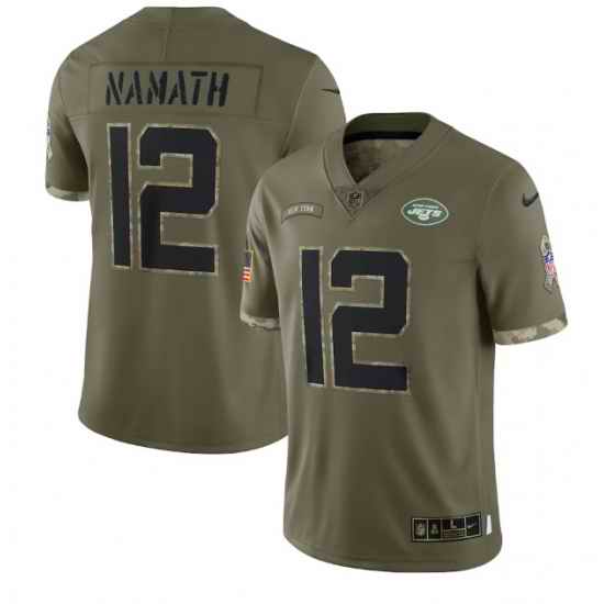 Men New York Jets #12 Joe Namath Olive 2022 Salute To Service Limited Stitched Jersey->new orleans saints->NFL Jersey
